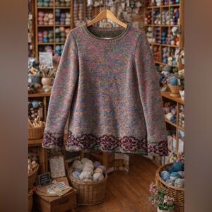 Multicolour double knit sweater genuine wool